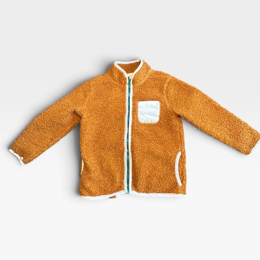 Cat & Jack Kids Unisex Sherpa Faux Fur Full Zip Jacket Orange 5T